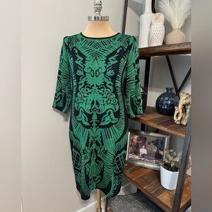 Ming Wang Sapphire Green/Black w/ Metallic Threading Sheath Knit Dress Womens SM